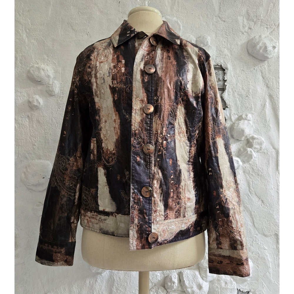 Chico's Womens Earthy Abstract Paisley Embroidered Retro Artisan Jacket Size 2